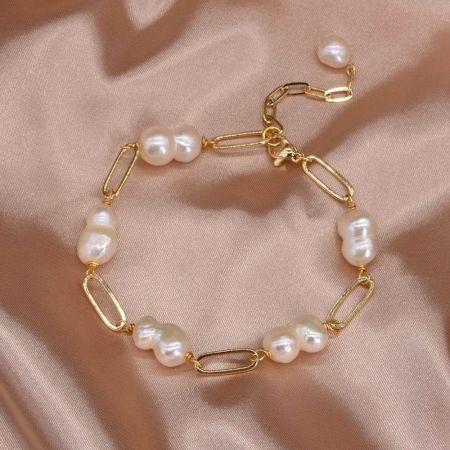 22K Gold Plated Baroque Pearl Bracelet for Women